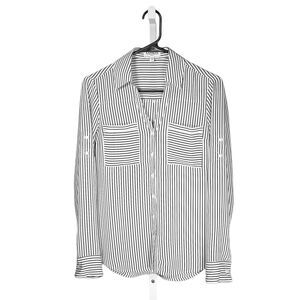 Express Women's Shirt Portofino Button Up White Black Striped Slim Blouse Top XS